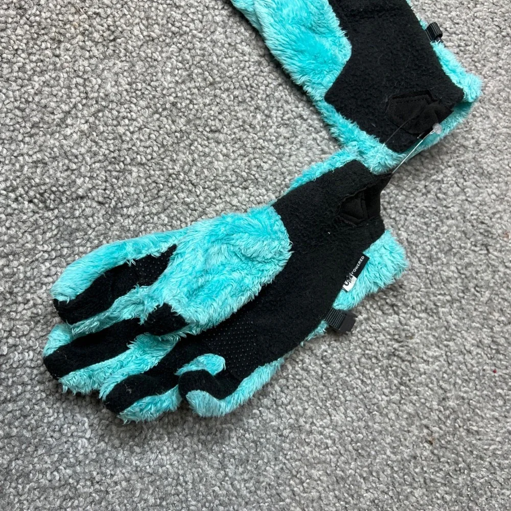 The North Face youth girls Fleece Gloves‎ Teal Black Size M denali thermal